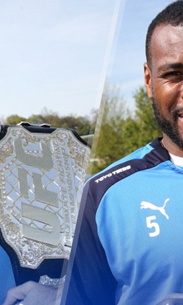 Leicester celebrate championship fight by posing with UFC title belt